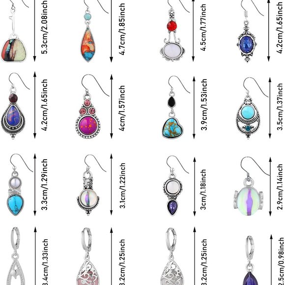 New 16 Pairs Crystal Drop Dangle Earrings Multi-shaped Quartz Stone Earrings - Picture 2 of 6